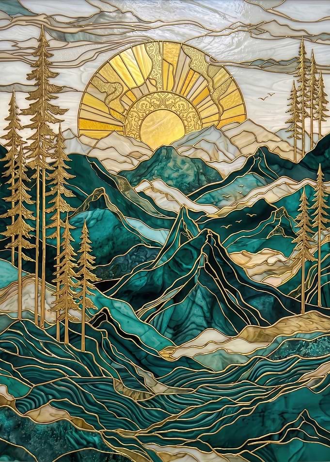 Stained Glass Mountain Sunrise