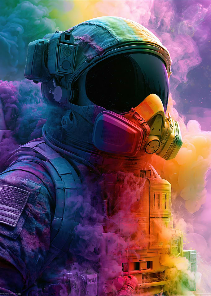 Astronaut in Colorful Smoke