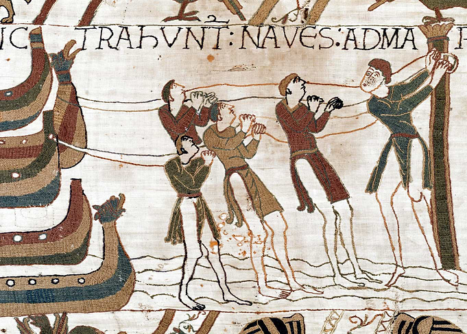 Ships Being Dragged to the Sea Bayeux Tapestry Scene 36