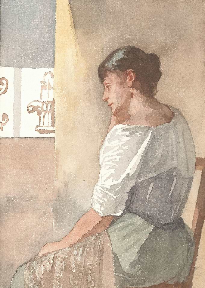 Woman in traditional attire by a window