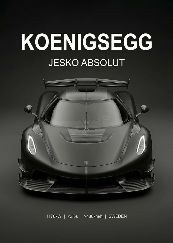 matte balck Koenigsegg Jesko car poster
