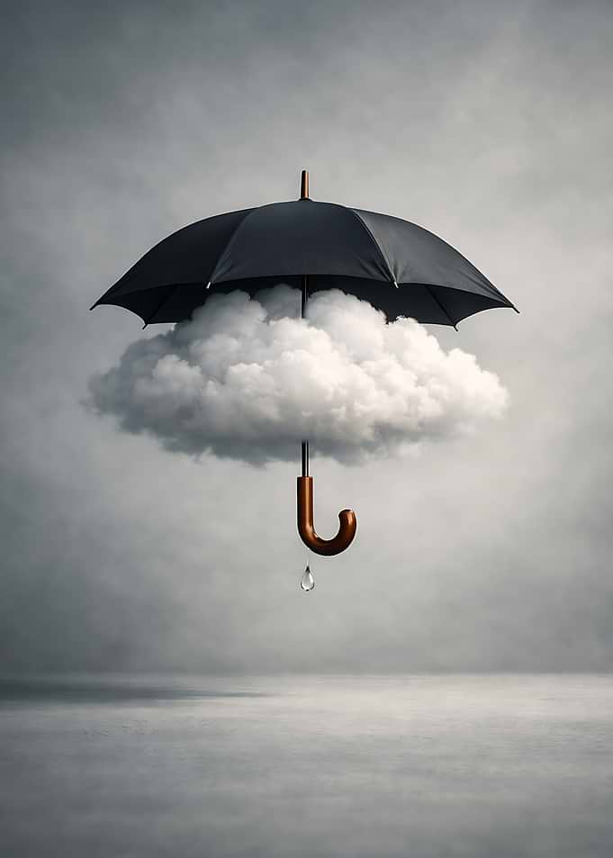 Umbrella protecting a cloud from rain