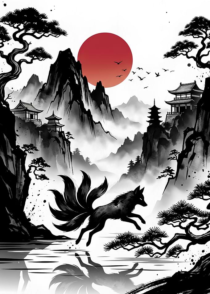 Mythical Japanese Spirit Fox Poster