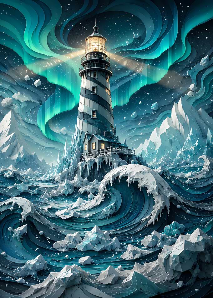 Arctic Lighthouse Under Aurora Borealis