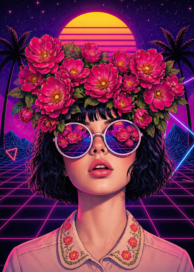 Retro Woman with Flower Crown