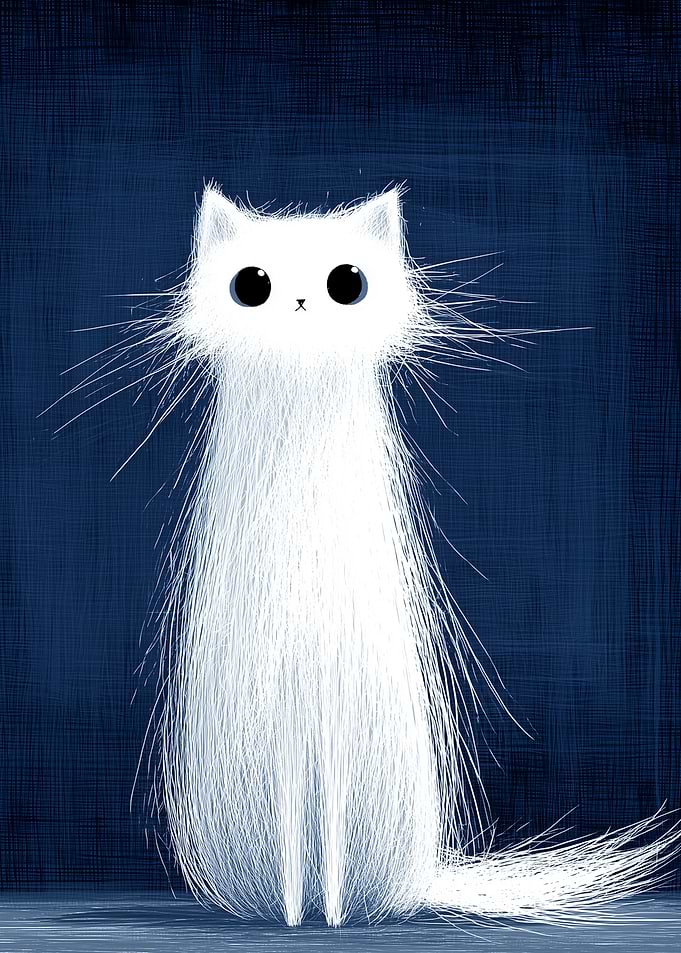 Fluffy White Cat with Big Eyes