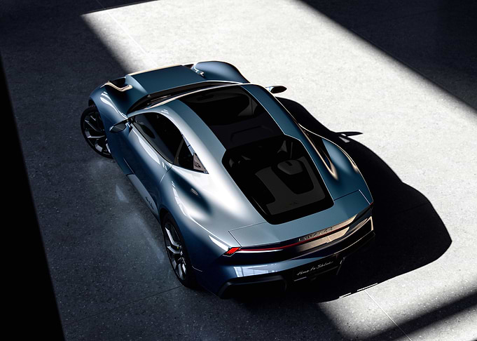 Blue sports car from above