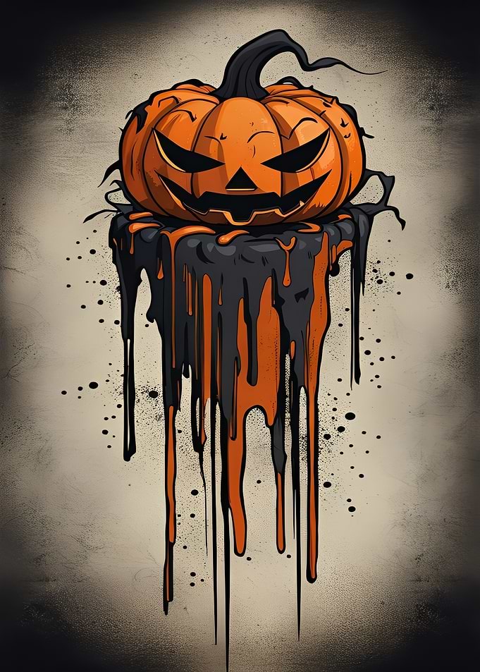 Scary Jack-o'-lantern with dripping paint