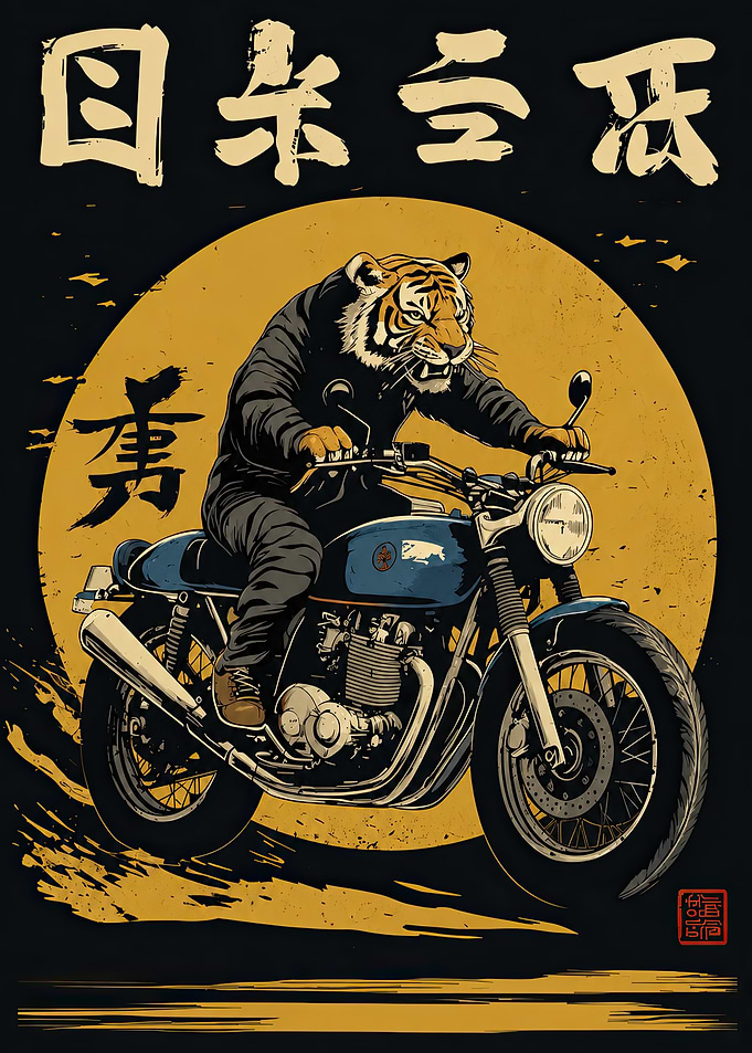 Tiger Riding a Motorcycle