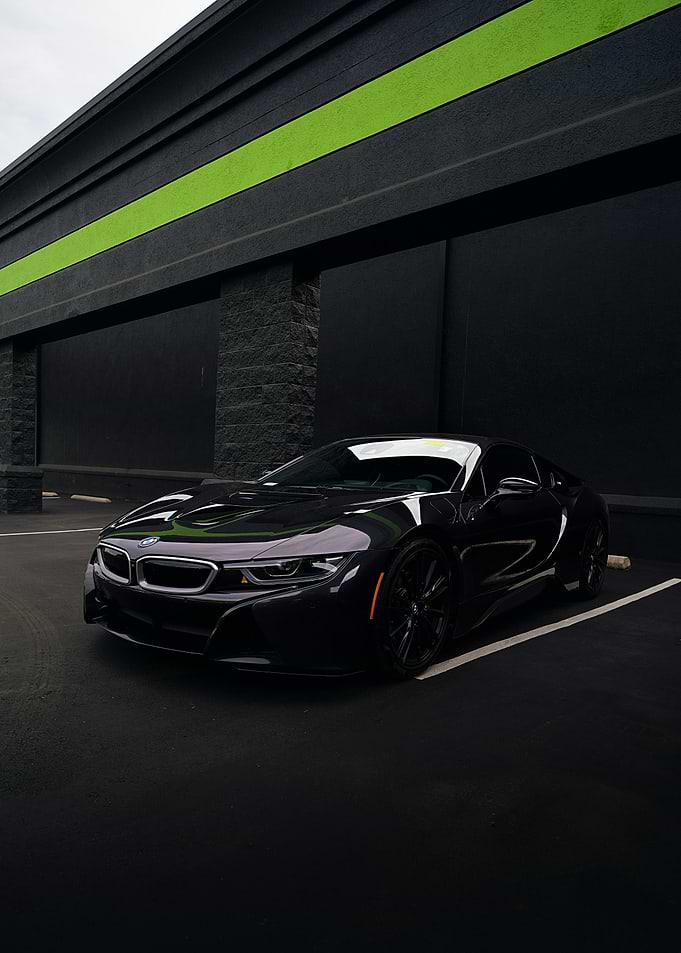 Dark BMW i8 in Parking Lot