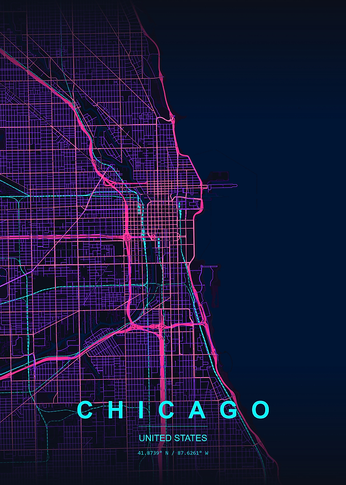 Chicago City Map Neon Art