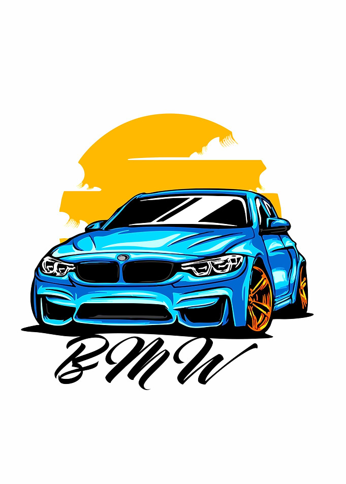 Blue BMW car with text