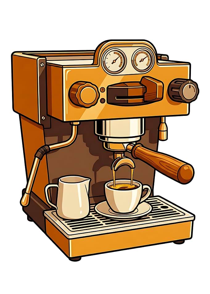Vintage Espresso Machine Brewing Coffee Art Poster