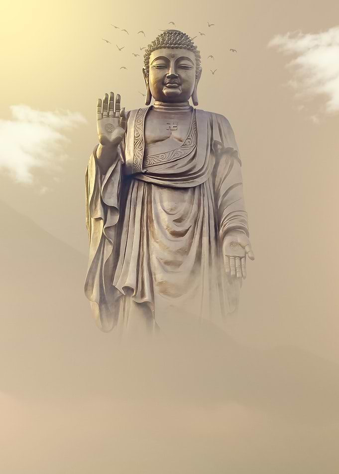 Giant Buddha Statue in Clouds