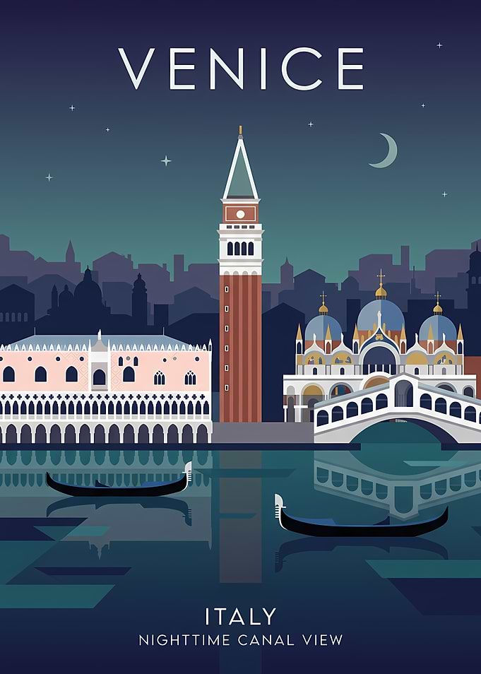 Venice Nighttime Canal View