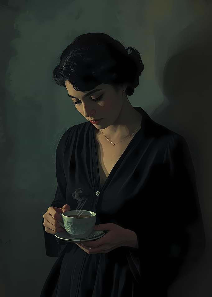 Woman holding a steaming cup of tea