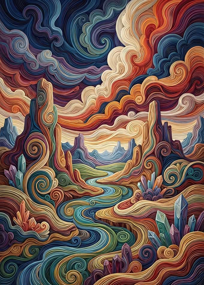 Surreal Desert Landscape with Crystals