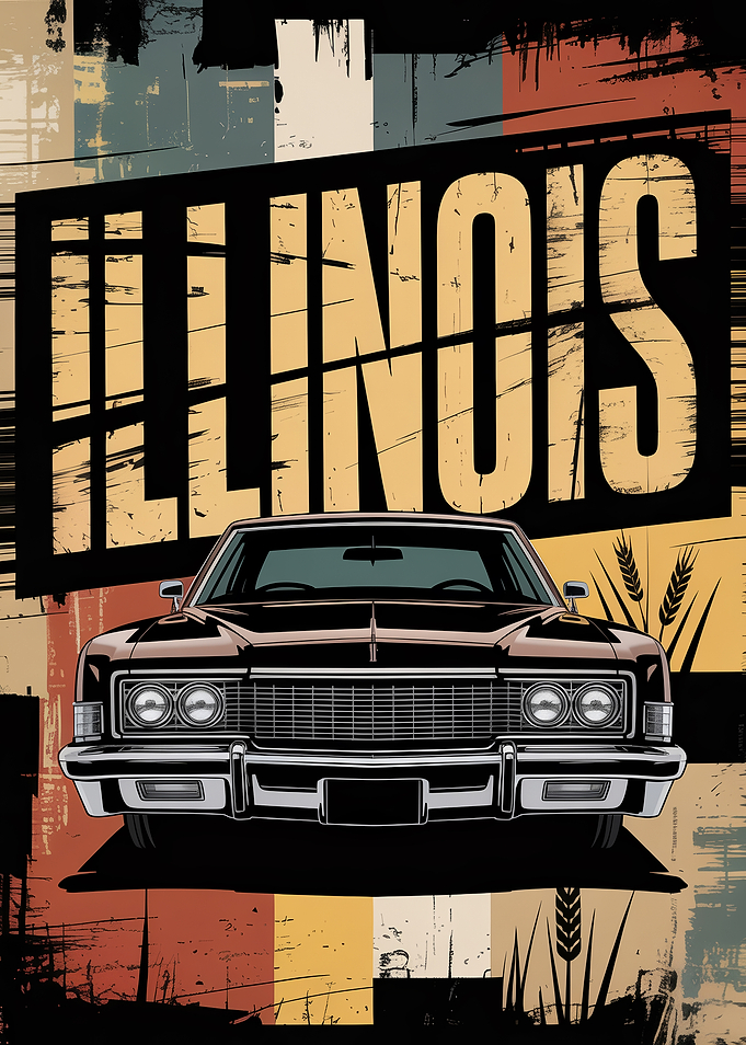 Illinois Vintage Car Poster