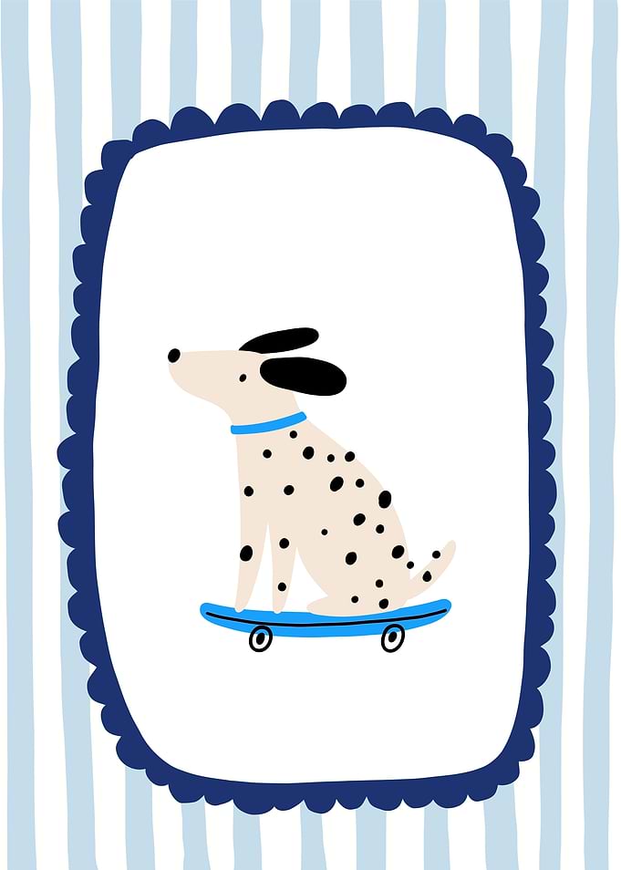Dalmatian Dog on Skateboard