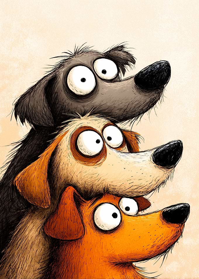 Three Cartoon Dogs Stacked
