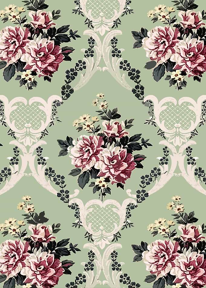Vintage Sage Floral Damask Wallpaper Pattern