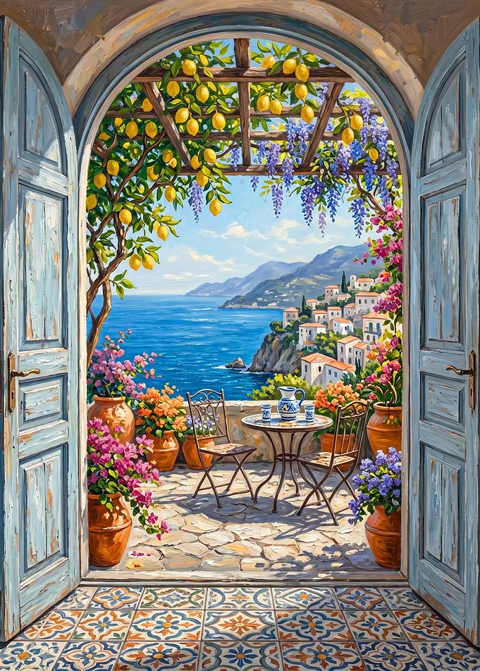 Italian Terrace Overlooking the Sea