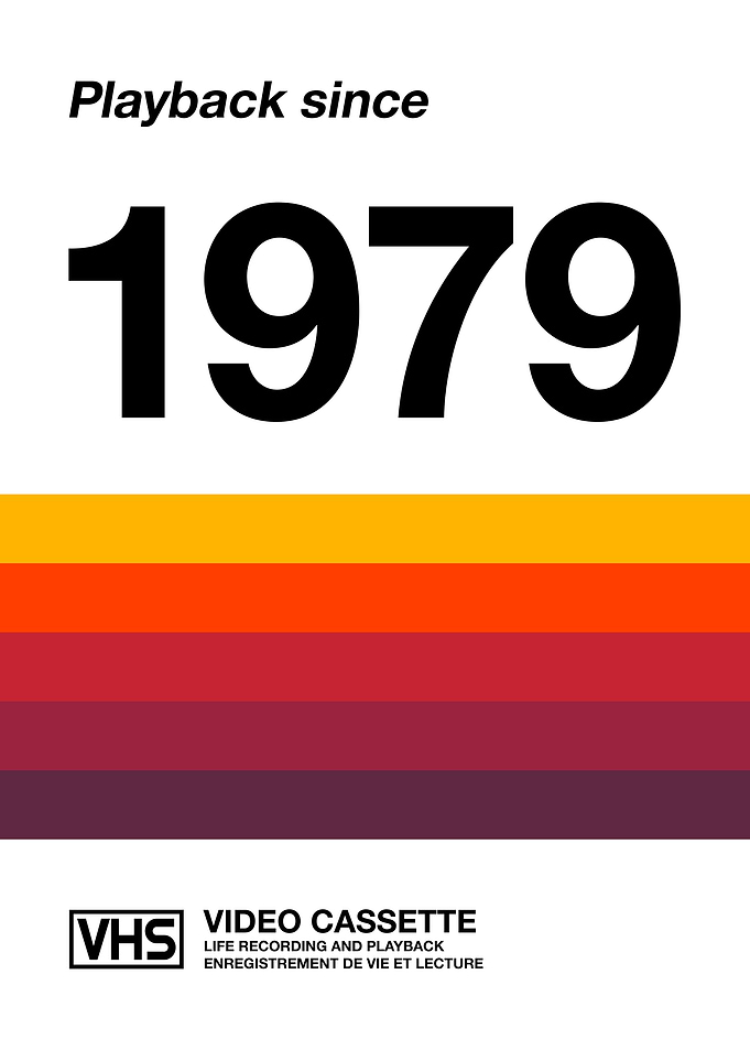 Retro VHS cassette cover. Playback Since 1979