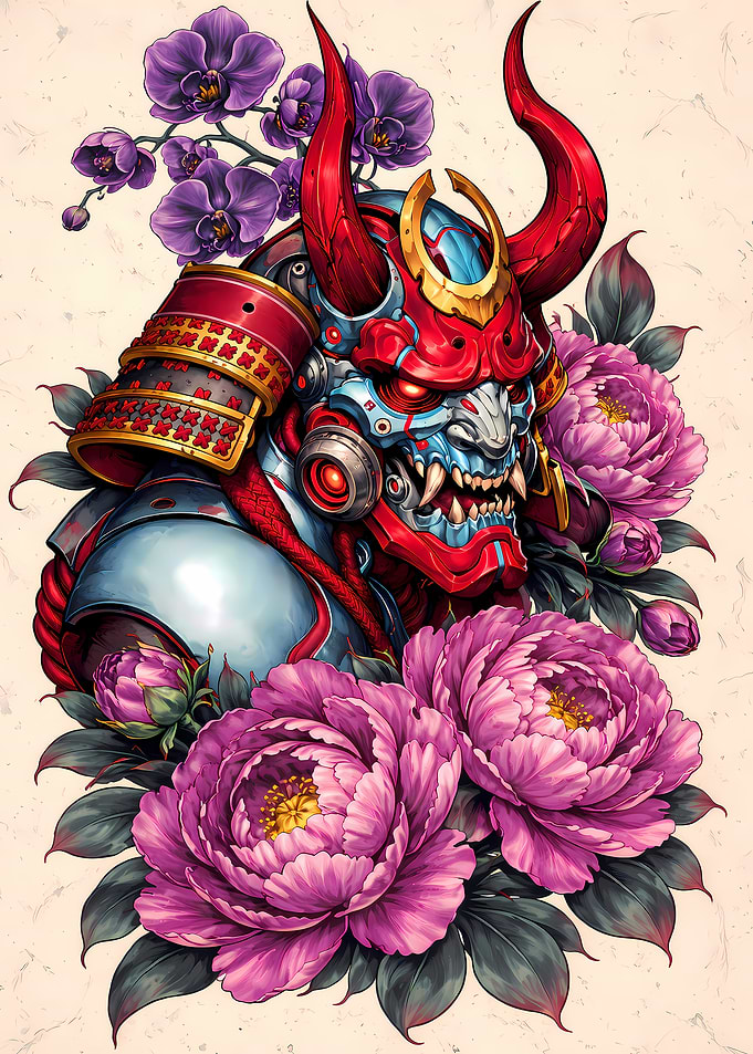 Crimson Horn Cyber Oni Samurai