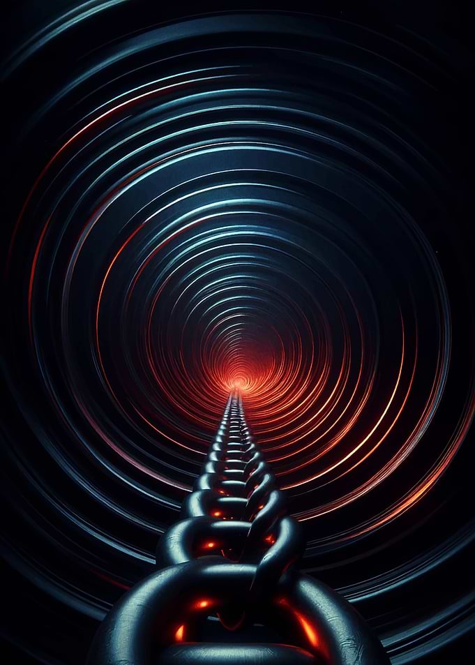 Chain leading into a glowing tunnel