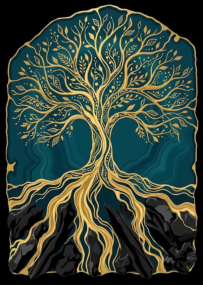 Golden Tree of Life on Teal Desgin