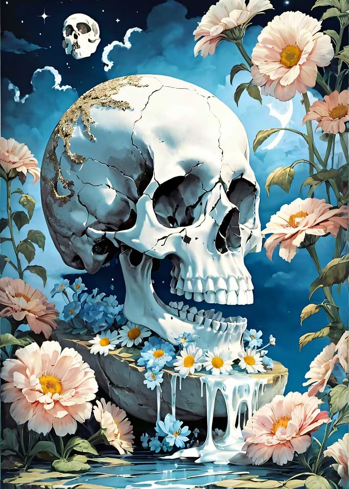 Skull surrounded by flowers