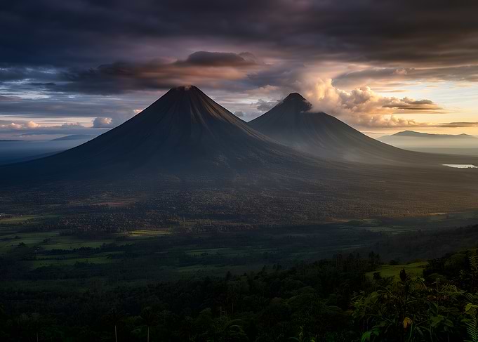Volcanoes at Sunset