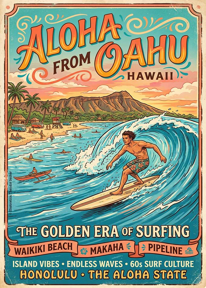Aloha From Oahu Vintage Poster