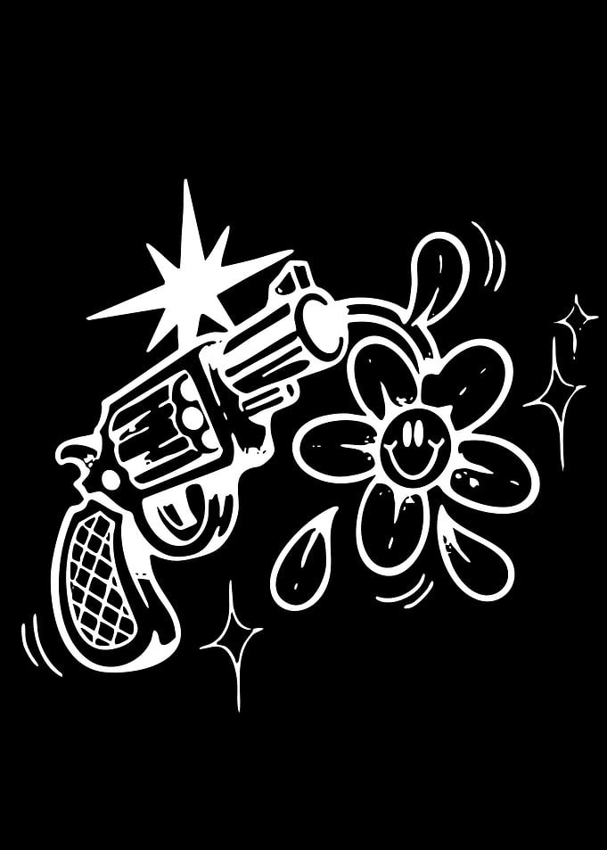 Revolver and Smiley Flower
