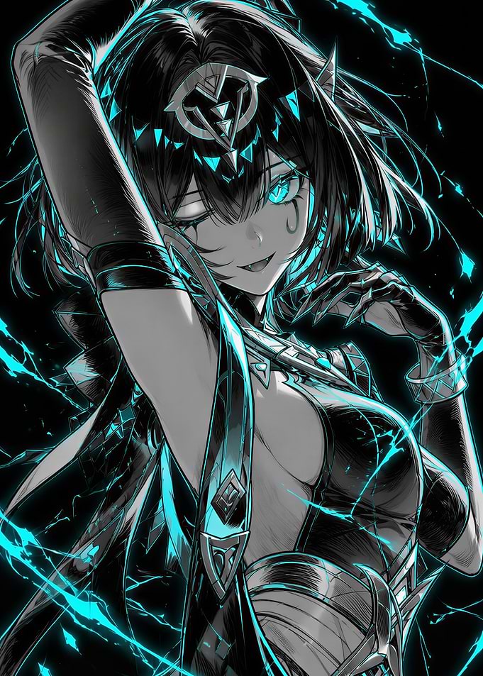 Anime Girl with Blue Lightning