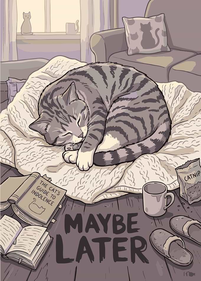 Cat Sleeping with Books and Catnip