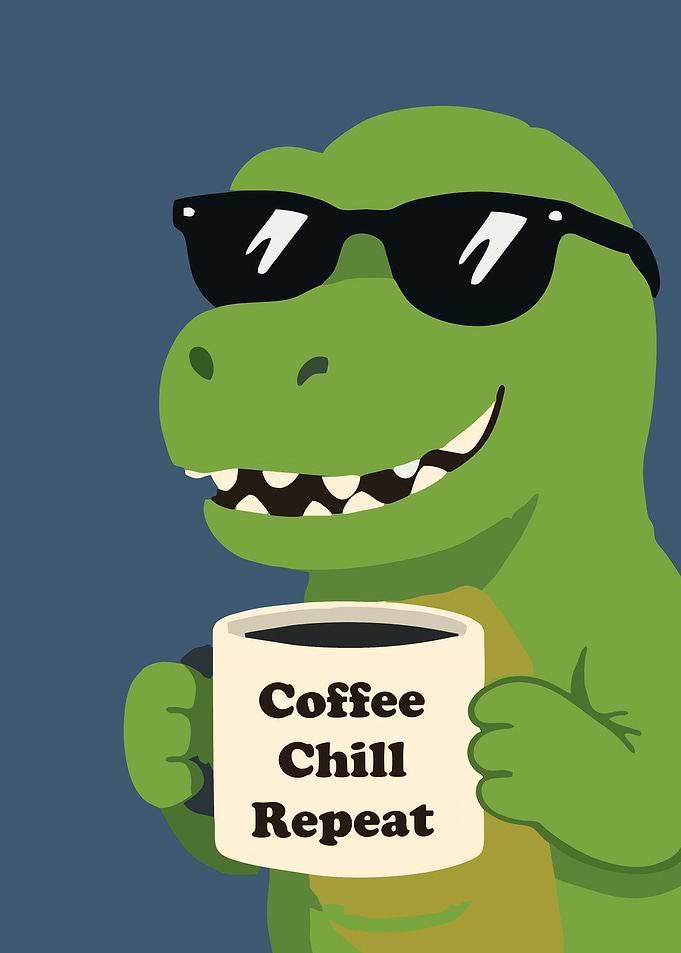 Cool Dinosaur with Coffee