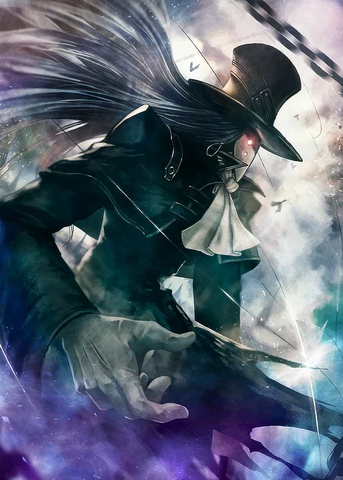 Dark Figure with Top Hat and Red Eyes