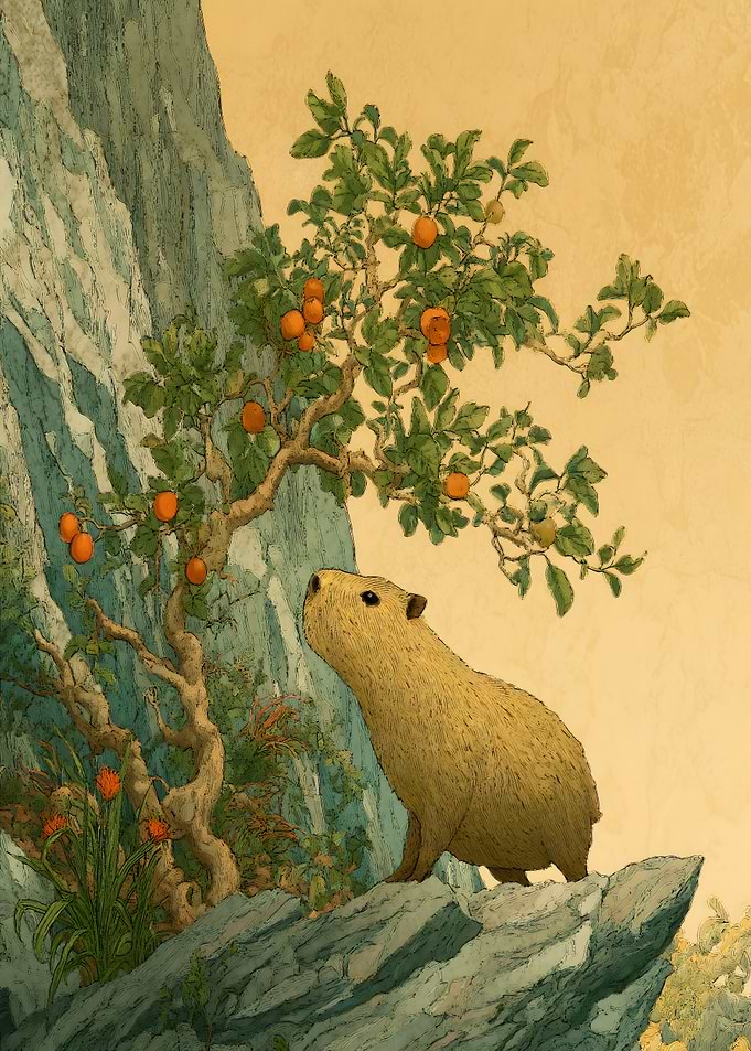 Capybara and Orange Tree