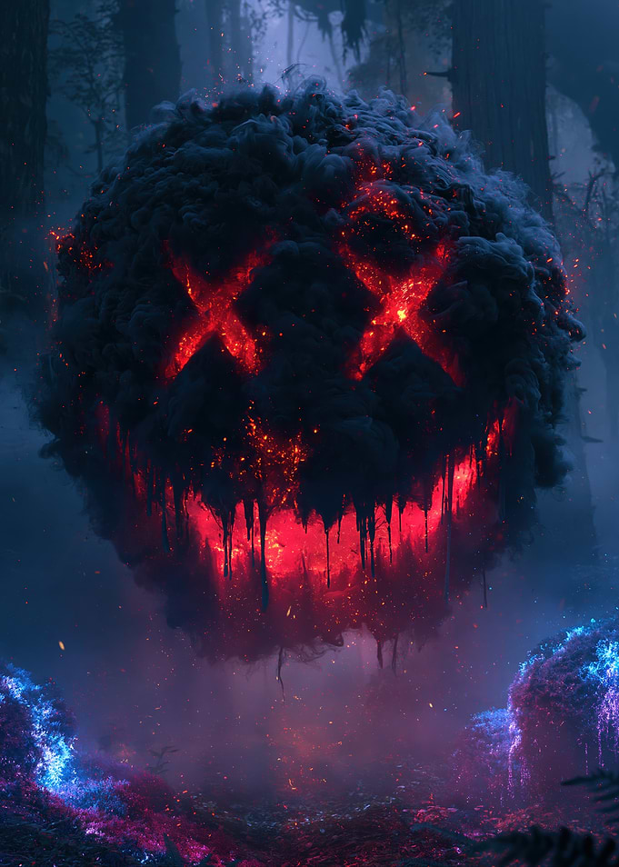 Fiery Smoke Mask in Dark Forest
