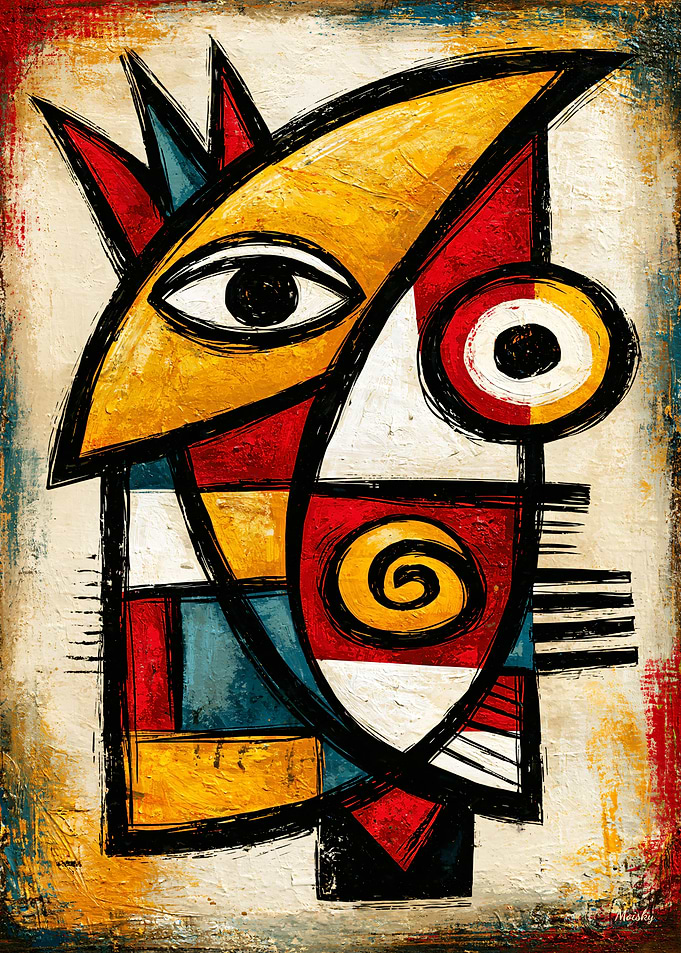 Primitive Cubist Mask Bold Abstract Wall Art