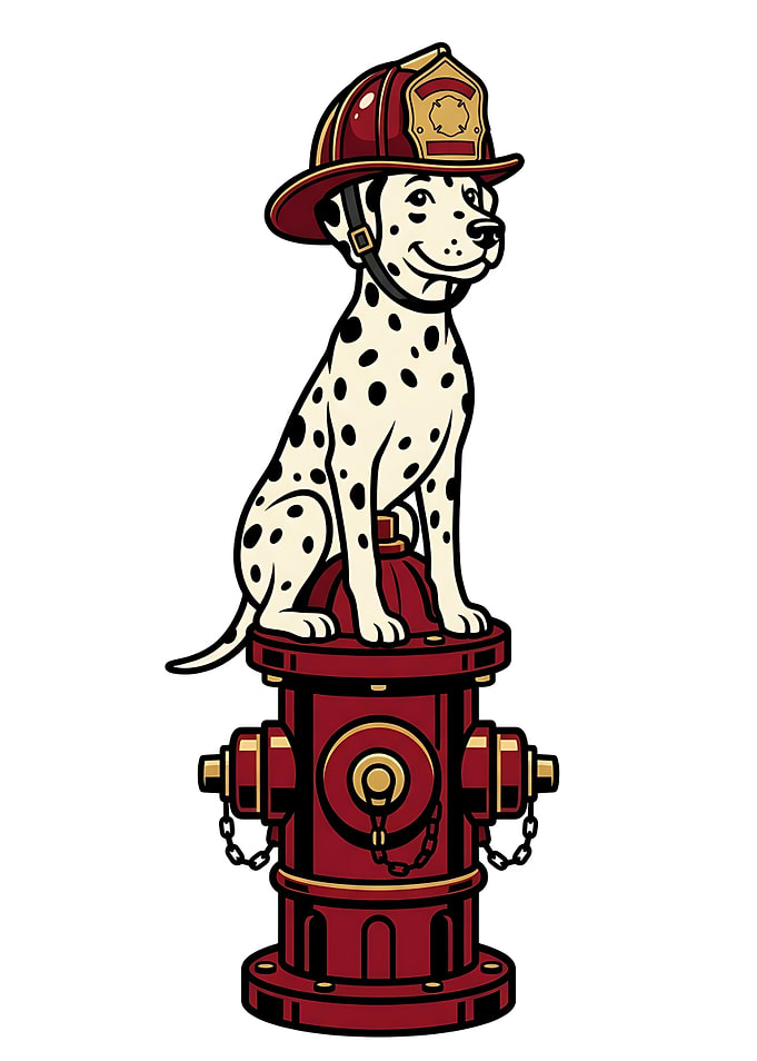 Dalmatian Firefighter Dog Sitting on Fire Hydrant Art Print