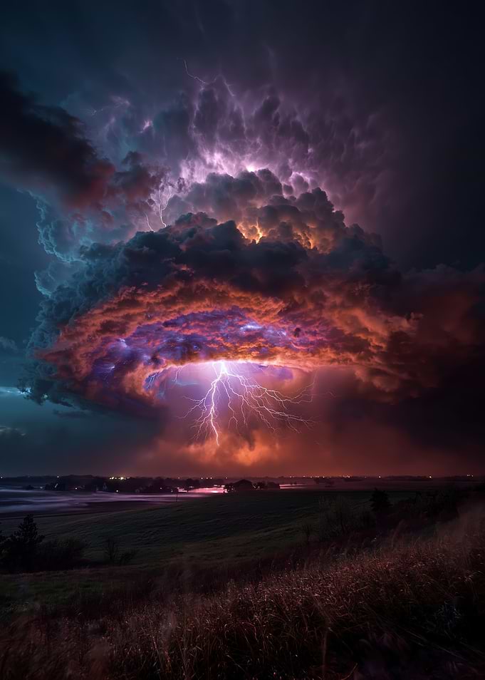 Dramatic Lightning Storm Over Landscape