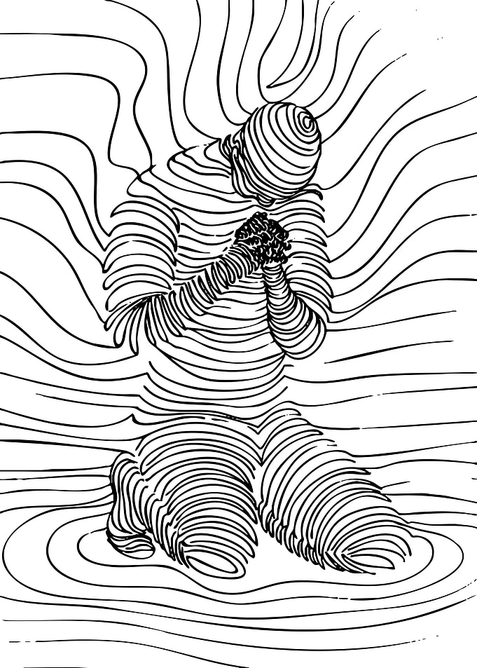 Figure Praying with Abstract Lines