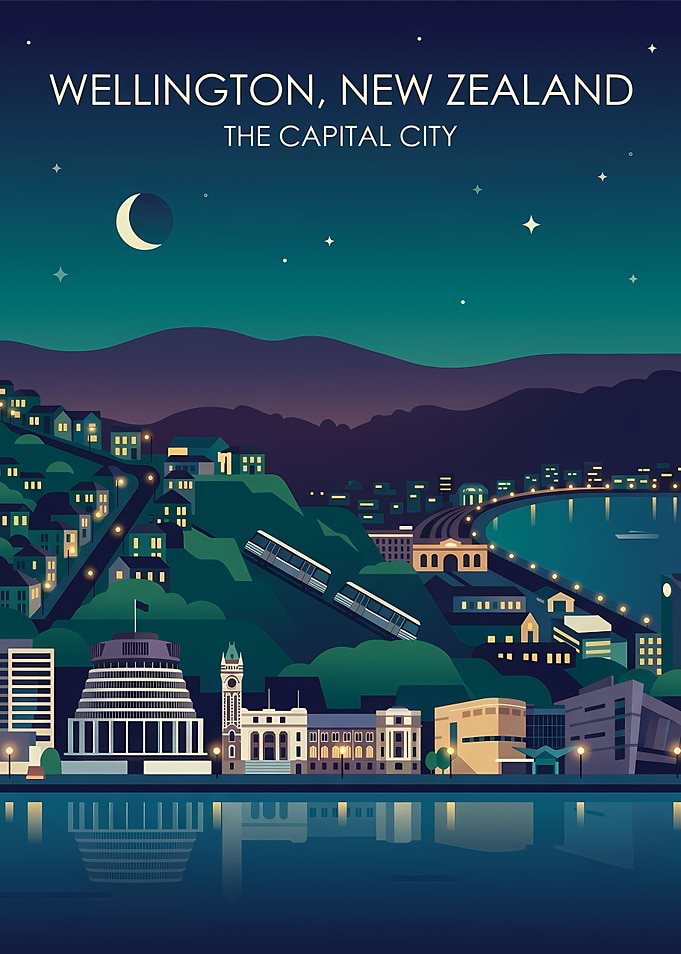 Wellington, New Zealand Cityscape at Night