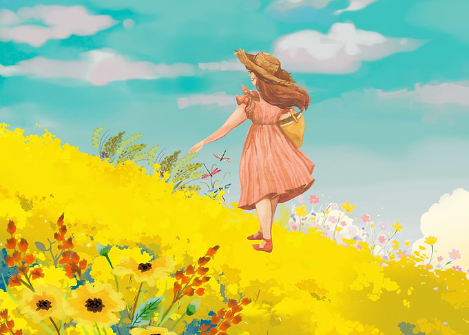 Girl in a field of flowers