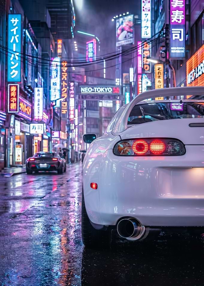 Cyberpunk Neo-Tokyo supra mk4 Car Scene