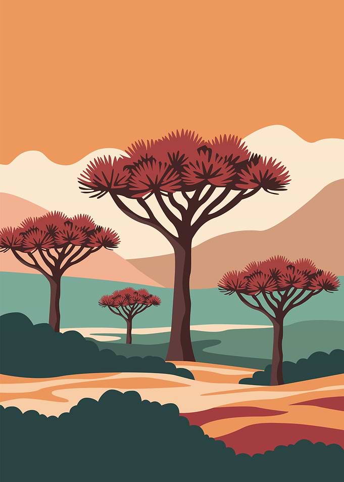 African Savanna Landscape with Trees