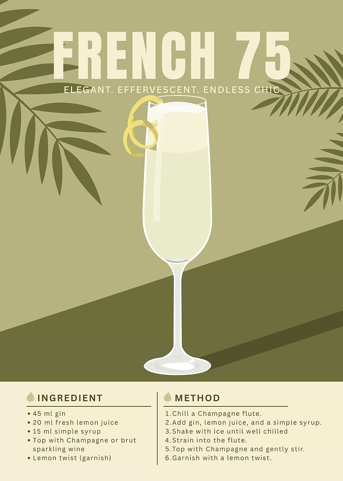 French 75 Cocktail Poster – Minimalist Champagne & Gin Art in Elegant Retro Style
