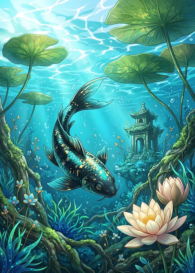 Underwater Koi Pond with Pagoda